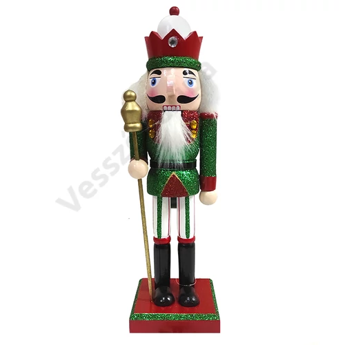 Diótörő figura - jogarral piros. zöld  ruhában