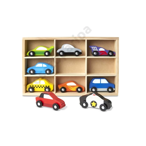 Melissa and Doug fa kisautó készlet - 9 színes fa játék autó