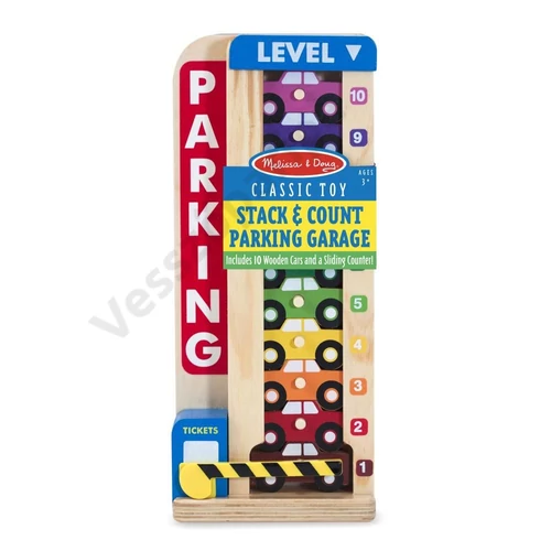 Melissa and Doug készségfejlesztő fajáték autó berakós parkolótorony