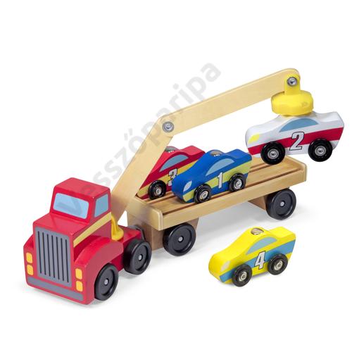 Melissa and Doug mágneses fa autószállító kamion daruval