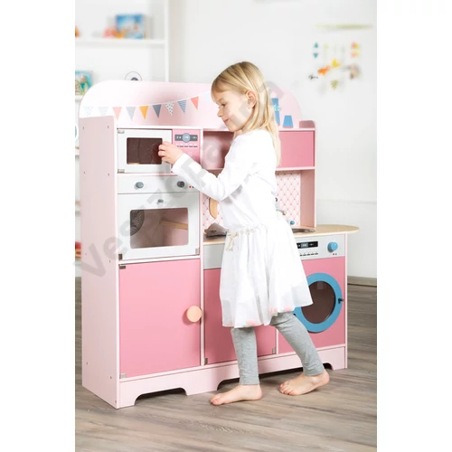 Fa játék konyha hűtőszekrénnyel - pink
