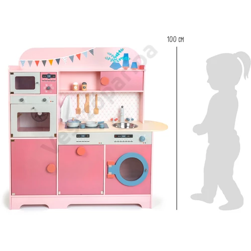 Fa játék konyha hűtőszekrénnyel - pink