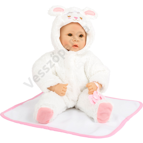 Élethű játék baba - little lamb - fehér és rózsaszín kiegészítőkkel