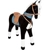 Óriás plüss fekete-fehér ló, barna nyereggel és kék takaróval, nyerít és ráülhető