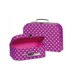 Kép 1/2 - Játék tároló bőröndök, 2 darab csattos karton bőrönd, lila-fehér pöttyös - goki
