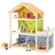 Viga Toys fa babaház fababákkal és garázzsal
